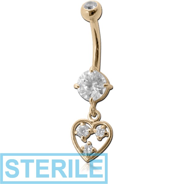 STERILE 18K GOLD DOUBLE JEWELLED NAVEL BANANA WITH CZ HEART CHARM