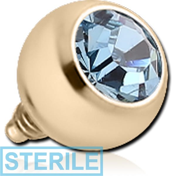 STERILE 18K GOLD INTERNALLY THREADED PREMIUM CRYSTAL JEWELLED BALL BEZEL SET