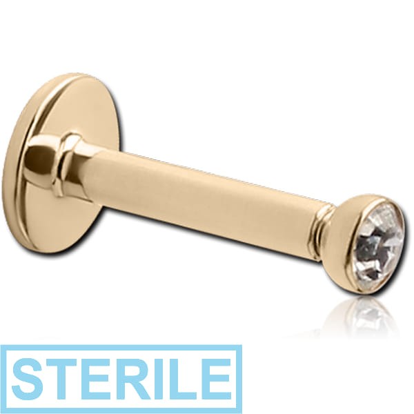 STERILE 18K GOLD INTERNALLY THREADED BEZEL SET JEWELLED LABRET