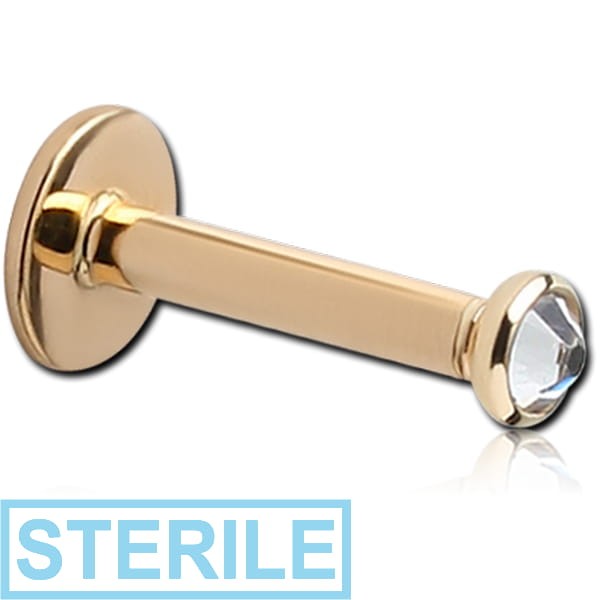 STERILE 18K GOLD INTERNALLY THREADED PREMIUM CRYSTAL JEWELLED DISC LABRET