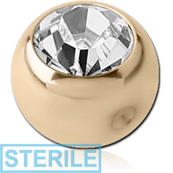 STERILE 18K GOLD PREMIUM CRYSTAL JEWELLED BALL FOR BALL CLOSURE RING