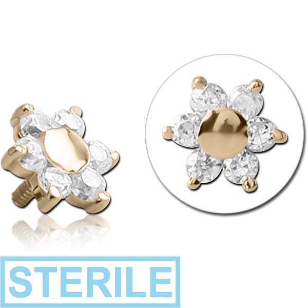 STERILE 18K GOLD FLOWER JEWELLED PUSH FIT ATTACHMENT FOR BIOFLEX INTERNAL LABRET