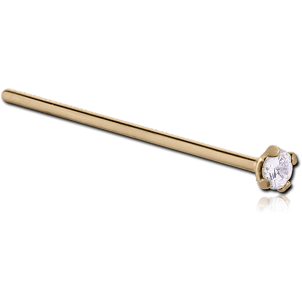 18K GOLD 2MM PRONG SET JEWELLED STRAIGHT LARGE NOSE STUD