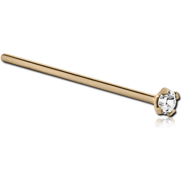 18K GOLD STRAIGHT 15MM LARGE NOSE STUD WITH 1.35MM PRONG SET DIAMOND