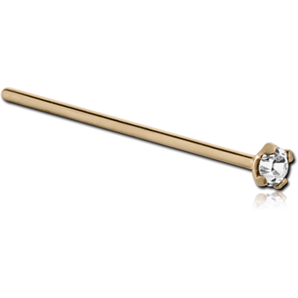 18K GOLD STRAIGHT 19MM LARGE NOSE STUD WITH 2.5MM PRONG SET DIAMOND