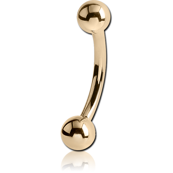18K GOLD CURVED MICRO BARBELL WITH HOLLOW BALLS
