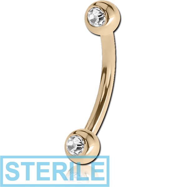 STERILE 18K GOLD DOUBLE SIDE PREMIUM CRYSTALS JEWELLED CURVED MICRO BARBELL