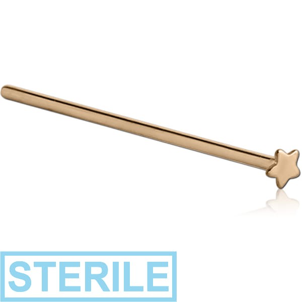 STERILE 18K GOLD STAR STRAIGHT NOSE STUD 15MM