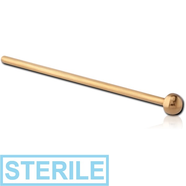 STERILE 18K GOLD HALF BALL STRAIGHT NOSE STUD 15MM