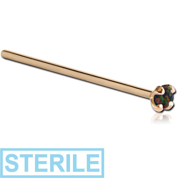 STERILE 18K GOLD 2MM PRONG SET SYNTHETIC OPAL JEWELLED STRAIGHT NOSE STUD