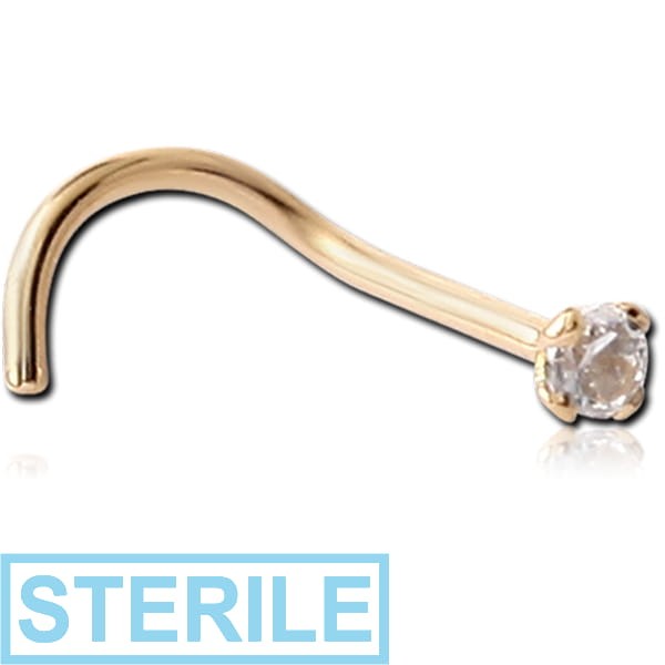 Sterile 18k Gold Curved Nose Stud With 2mm Prong Set Diamond | Body ...