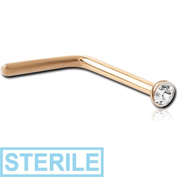 STERILE 18K GOLD STRAIGHT NOSE STUD WITH 1.35MM BEZEL SET DIAMOND