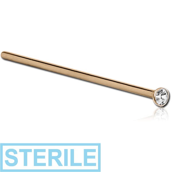STERILE 18K GOLD STRAIGHT NOSE STUD WITH 2 MM BEZEL SET DIAMOND