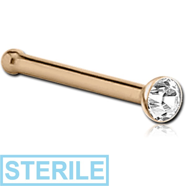 STERILE 18K GOLD 3 MM BEZEL SET PREMIUM CRYSTAL JEWELLED NOSE BONE
