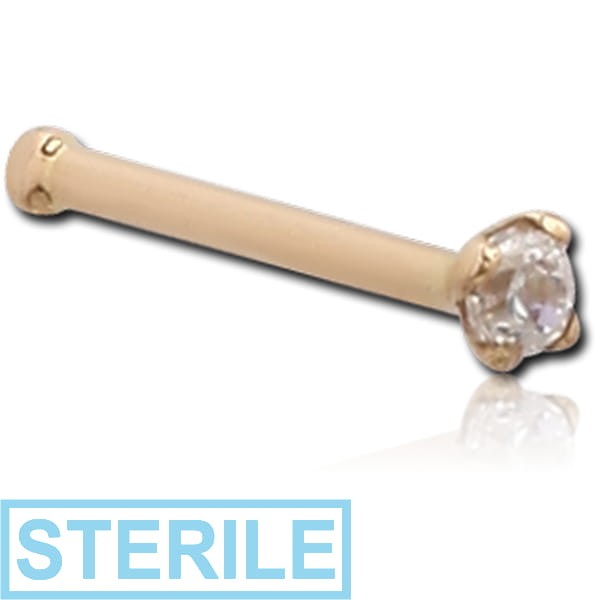 STERILE 18K GOLD 1.5 MM PRONG SET JEWELLED NOSE BONE