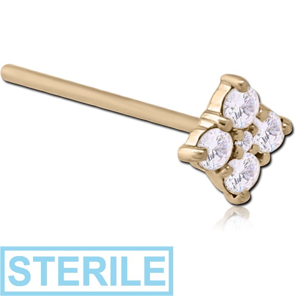 STERILE 18K GOLD JEWELLED STRAIGHT NOSE STUD