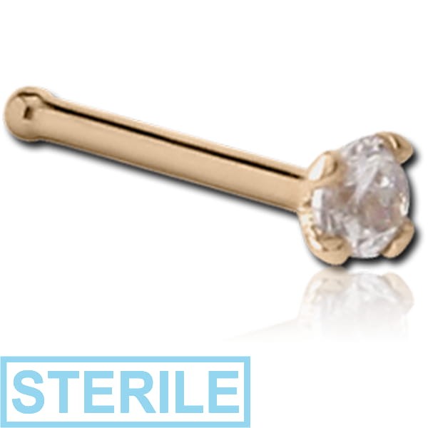 STERILE 18K GOLD NOSE BONE WITH 1.35MM PRONG SET DIAMOND