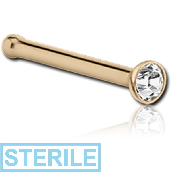 STERILE 18K GOLD 1.5MM BEZEL SET PREMIUM CRYSTAL JEWELLED NOSE BONE