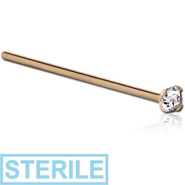 STERILE 24K GOLD 3 MM PRONG SET JEWELLED STRAIGHT NOSE STUD