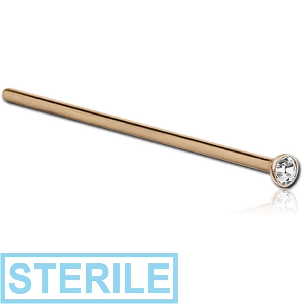STERILE 24 K STRAIGHT PREMIUM CRYSTAL JEWELLED NOSE STUD 1.5 MM CZ BEZEL SET