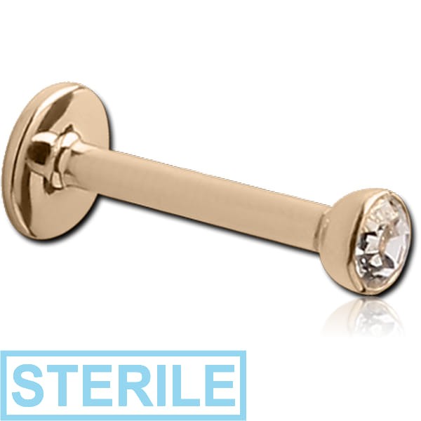 STERILE 9K GOLD INTERNALLY THREADED BEZEL SET PREMIUM CRYSTAL JEWELLED MICRO LABRET
