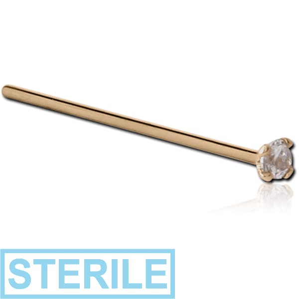STERILE 9K GOLD STRAIGHT 2MM PRONG SET CZ NOSE STUD