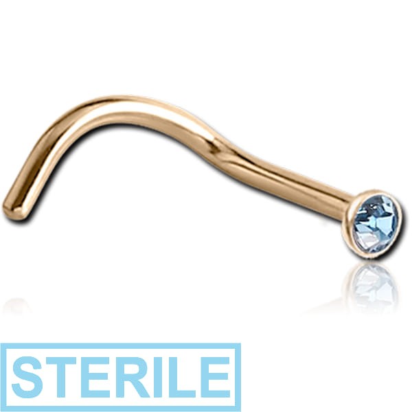STERILE 9K GOLD CURVED BEZEL SET JEWELLED NOSE STUD