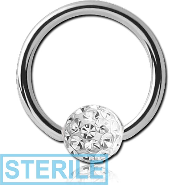 STERILE SURGICAL STEEL BALL CLOSURE RING WITH EPOXY COATED CRYSTALINE JEWELLED BALL