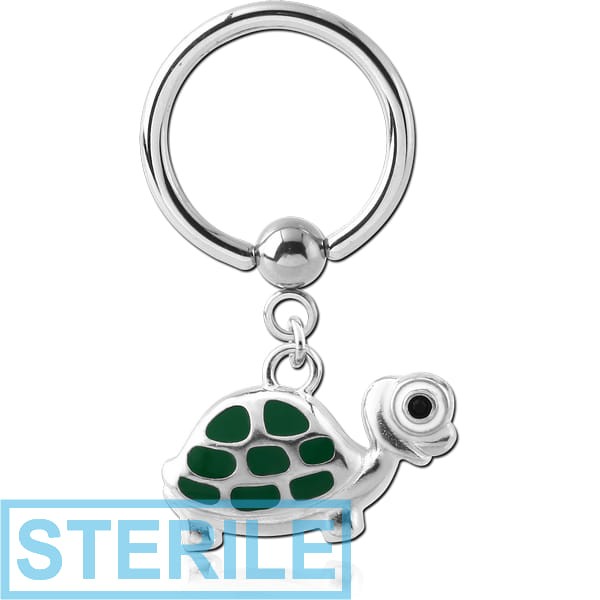 STERILE SURGICAL STEEL BALL CLOSURE RING WITH CHARM - TURTLE