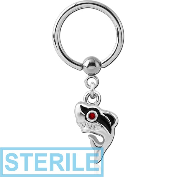 STERILE SURGICAL STEEL BALL CLOSURE RING WITH CHARM - SHARK