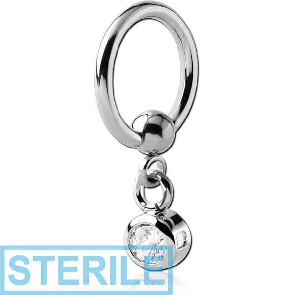 STERILE SURGICAL STEEL BALL CLOSURE RING WITH JEWELLED CHARM