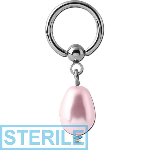 STERILE SURGICAL STEEL BALL CLOSURE RING WITH SYNTHETIC PEARL CHARM