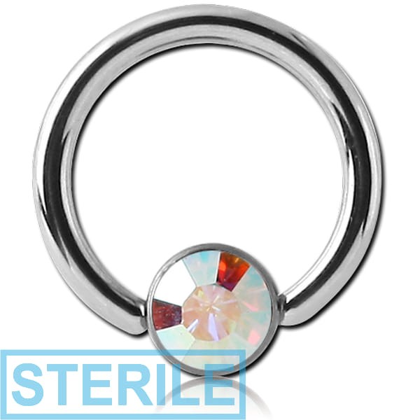 STERILE SURGICAL STEEL HIGH END CRYSTAL JEWELLED DISC BALL CLOSURE RING