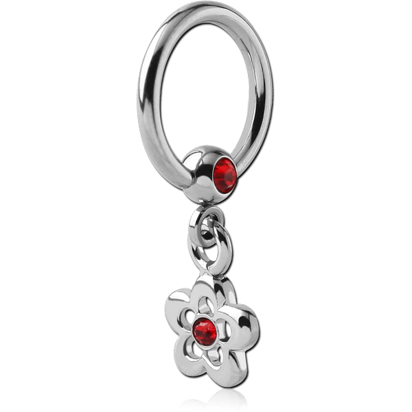 SURGICAL STEEL JEWELLED BALL CLOSURE RING WITH JEWELLED FLOWER CHARM