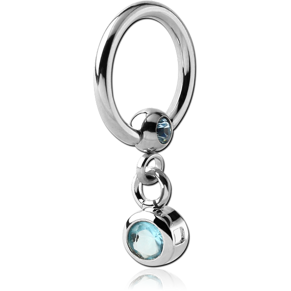 SURGICAL STEEL JEWELLED BALL CLOSURE RING WITH JEWEL CHARM