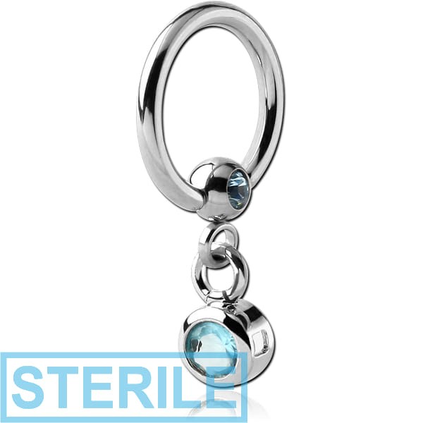 STERILE SURGICAL STEEL JEWELLED BALL CLOSURE RING WITH JEWEL CHARM
