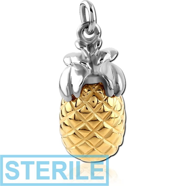 STERILE RHODIUM PLATED BRASS WITH TWO TONE CHARM - PINEAPPLE