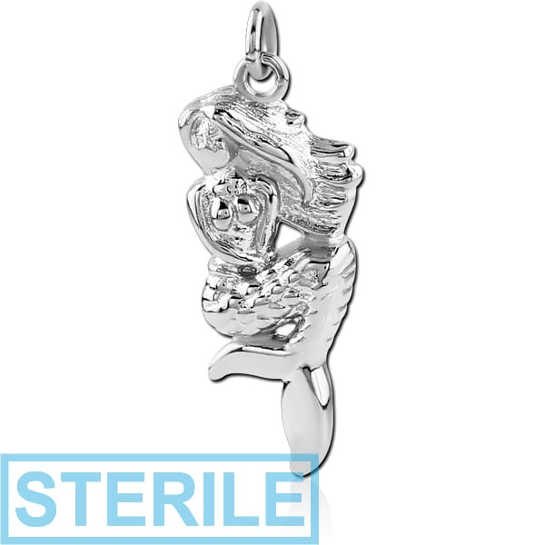 STERILE RHODIUM PLATED BRASS CHARM - MERMAID