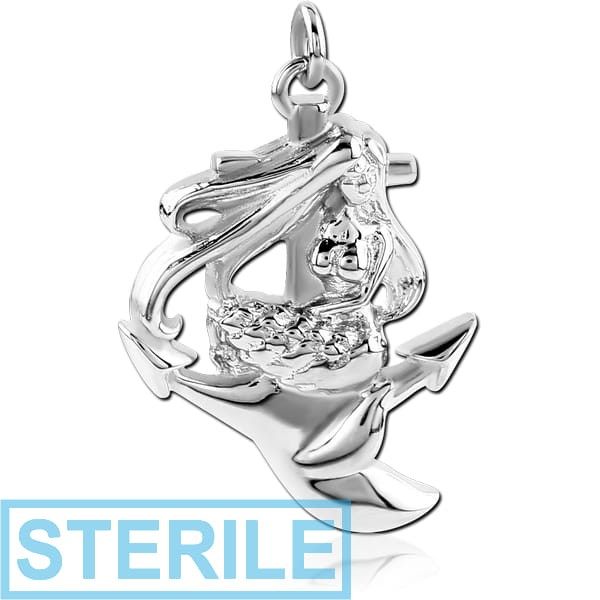 STERILE RHODIUM PLATED BRASS CHARM - MERMAID