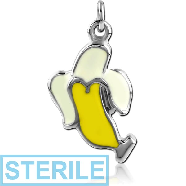 STERILE RHODIUM PLATED BRASS CHARM WITH ENAMEL - BANANA