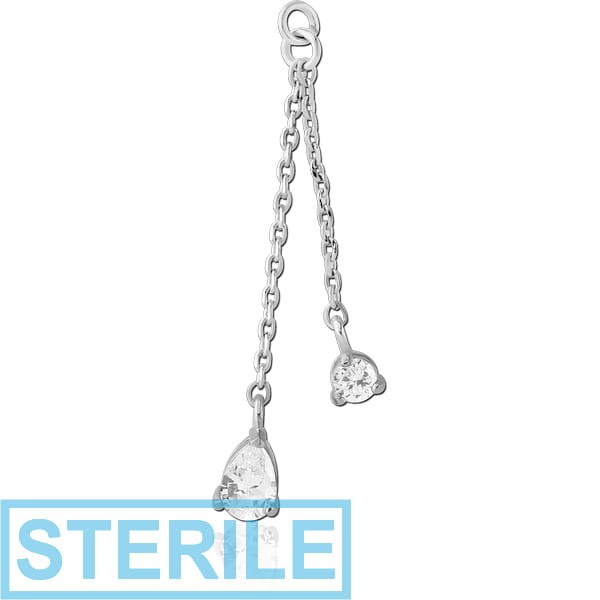 STERILE RHODIUM PLATED BRASS PRONG SET JEWELLED DANGLING CHARM