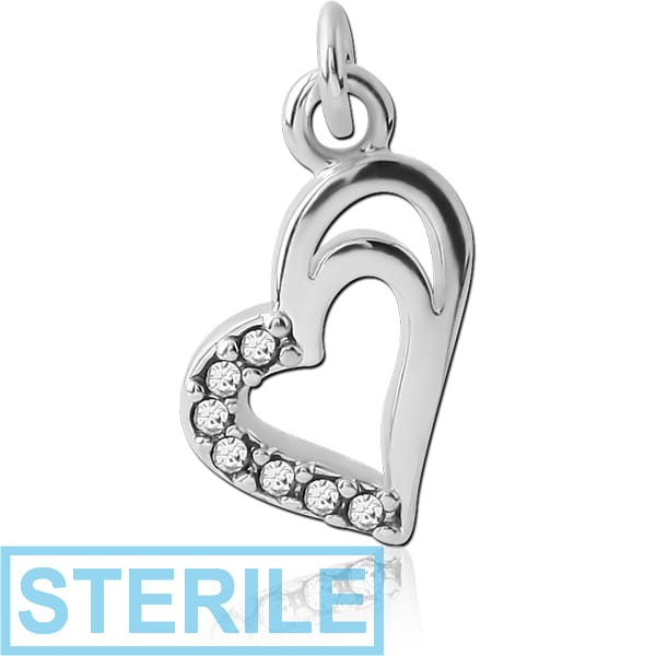 STERILE RHODIUM PLATED BRASS JEWELLED HEART CHARM