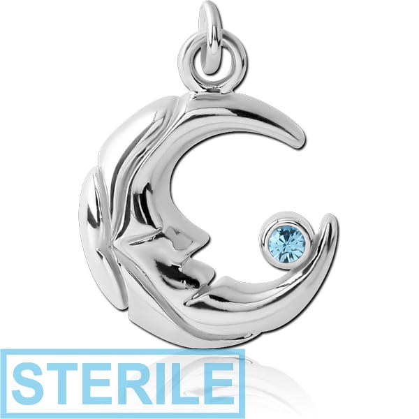 STERILE RHODIUM PLATED BRASS JEWELLED CHARM - MOON