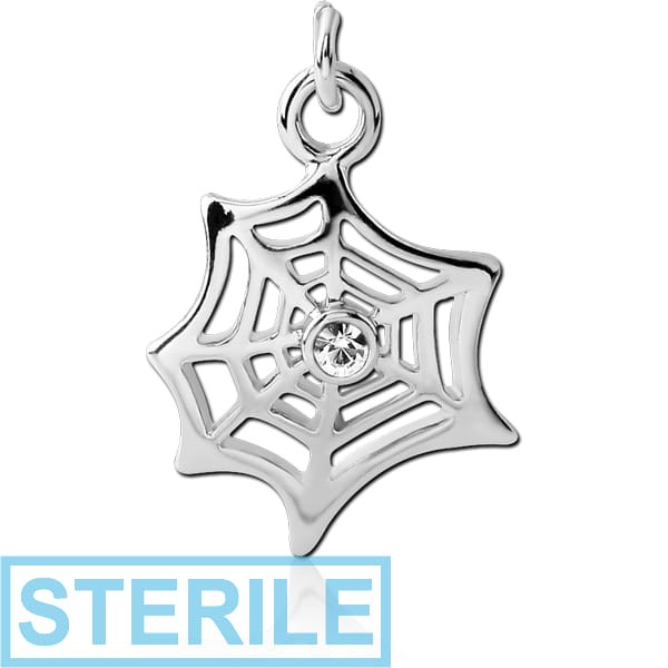 STERILE RHODIUM PLATED BRASS JEWELLED WEB CHARM