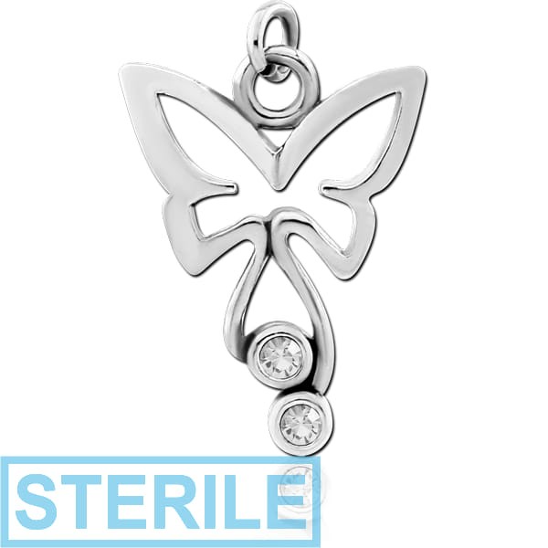 STERILE RHODIUM PLATED BRASS JEWELLED BUTTERFLY CHARM