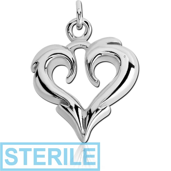 STERILE RHODIUM PLATED BRASS CHARM - POINTY HEART