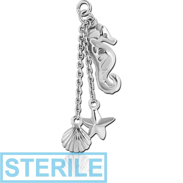STERILE RHODIUM PLATED BRASS CHARM - DANGLING SEA CREATURES