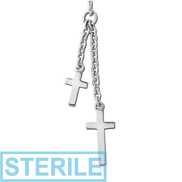 STERILE SURGICAL STEEL TWO CROSSES CHARM