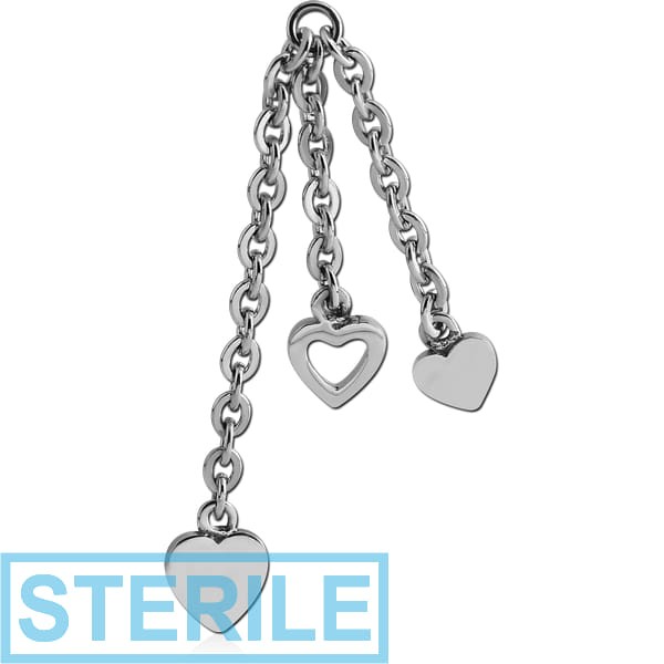 STERILE SURGICAL STEEL THREE HEARTS CHARM
