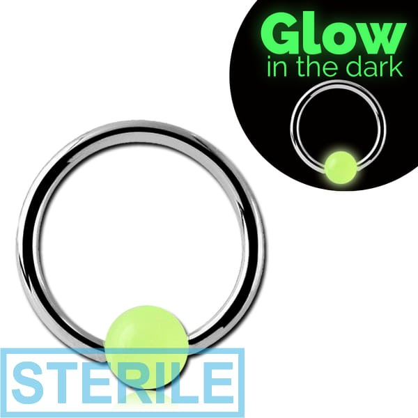 STERILE SURGICAL STEEL BALL CLOSURE RING WITH GLOW IN THE DARK BALL